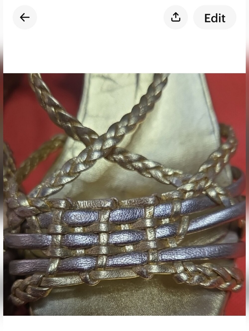 Prada metallic leather braided wedge sandals. - Picture 11 of 13